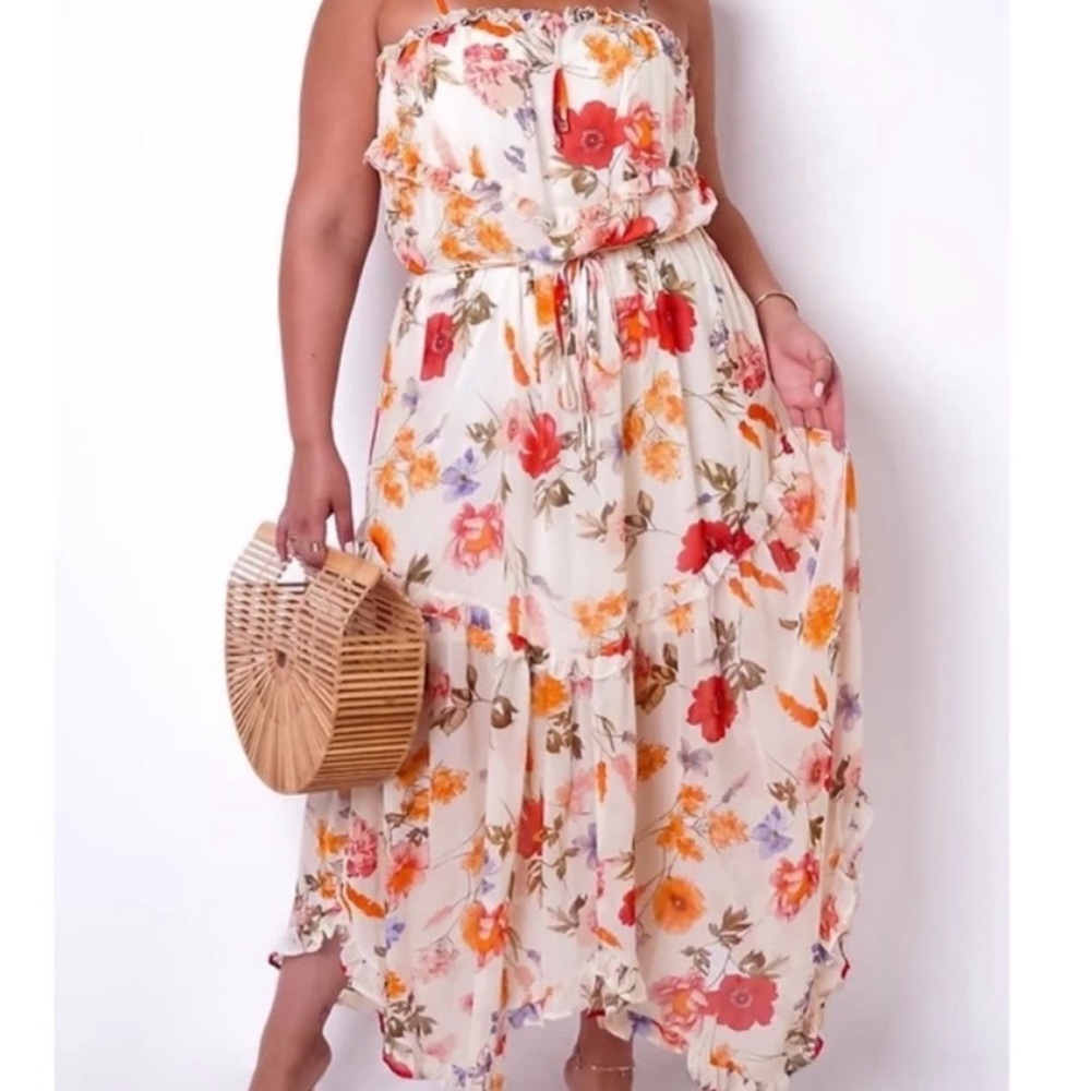Miss Avenue White and Orange Floral Dress NWT